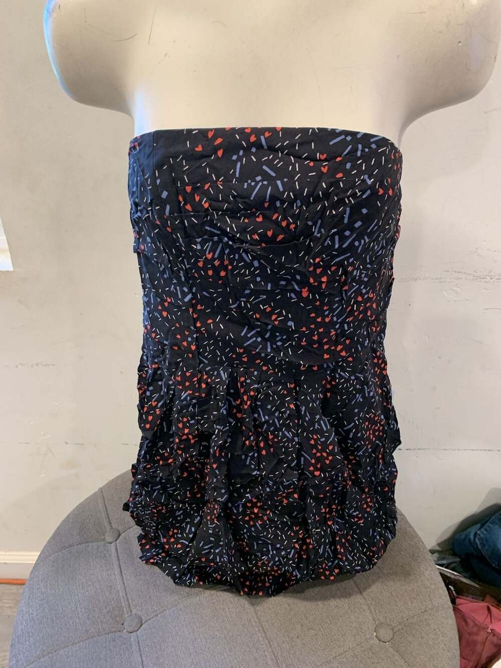 Bcbgeneration Strapless Mini Dress Size 10 Black Heart Print Party Bubble